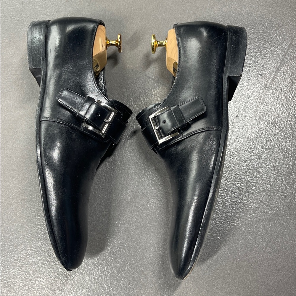 Prada Black Leather Single Monk Strap Oxfords Mens Dress Shoes Leather Size 6 - Picture 3 of 10